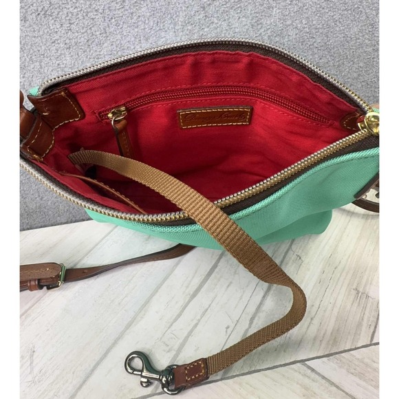 Dooney & Bourke Canvas Crossbody Bag Leather Accents Green Adjustable‎ Strap - Picture 4 of 11